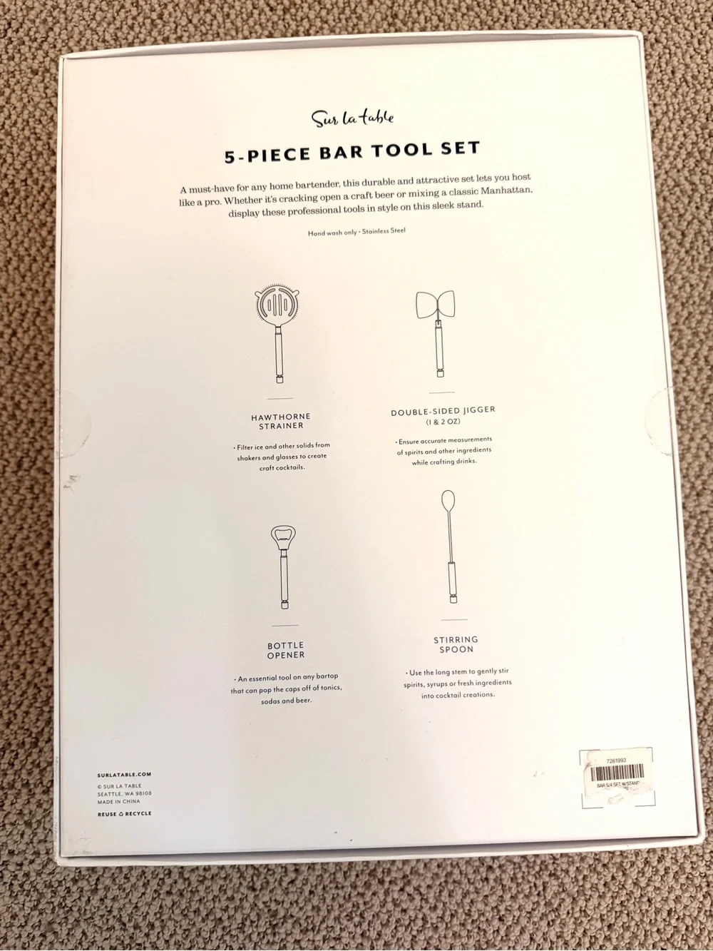 Sur La Table Black and Wood 5-Piece Bar Tool Set with Stand